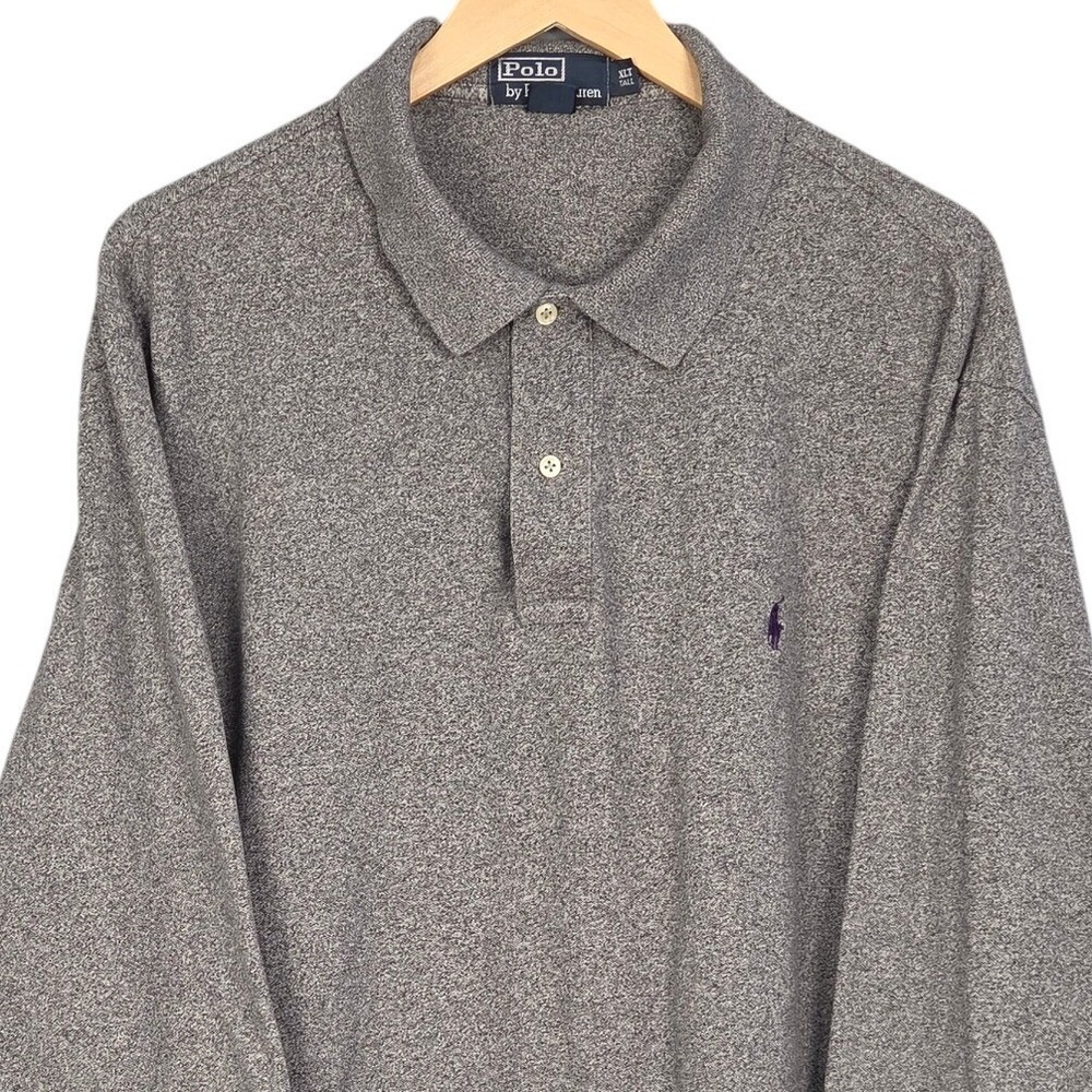 Vintage Polo Ralph Lauren Polo Shirt Mens XLT TALL Gray Long Sleeve 100% Cotton